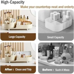 Makeup Organizer Countertop Rotating Makeup Organizer for Vanity Large Capacity Cosmetic Display Case with Makeup Brush Holder Cosmetic Organizer Countertop（Cream）