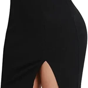 MANGOPOP Women’s Ribbed Bodycon Skirt Elastic High Waist Pencil Short Mini Skirt