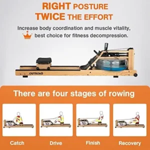 MarKnig Water Rowing Machine for Home Gym Fitness with LCD Monitor, Classic Solid Wood Adjustable Resistance Rower with Transport Wheels, Cardio Training Equipment for Full Body Exercises