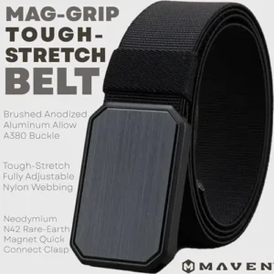 Maven Mag-Grip Tough-Stretch Belt – Magnet Stretch Belt Fully Adjustable Black Mens Belt