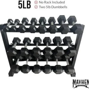 Mayhem Strength Rubber Hex Dumbbells – Hand Weights for Strength, Weight Lifting & Home Workouts (Dumbbell Rack not included)