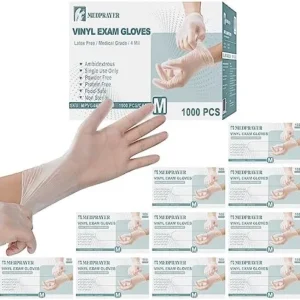 MEDPRAYER Vinyl Exam Gloves – Disposable Latex & Powder Free Gloves for Cleaning, Hand Protection and Food Safe Use – 4 Mil