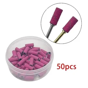 Menolana 50 Pieces Nail Art Sanding Bands Nail Polishers Bit Accessories,Attachment Nail Art Tool for Nail Drills with 3.1mm, Bearing Women Girls, Lady, Red 240