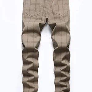 Men’s Chino Pants Skinny Fit Plaid Flat-Front Stretch Slim Stylish Casual Business Dress Pants