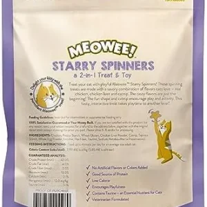 MEOWEE! Starry Spinners Cat Treat, 1.25 Ounce Bag, 2-in-1 Treat & Toy Made with Real Chicken, Chicken Liver & Catnip, Encourages Playfulness & Low Calorie