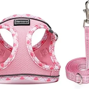 Mercano Soft Mesh Dog Harness and Leash Set, No-Chock Step-in Reflective Breathable Lightweight Easy Walk Escape Proof Vest Harnesses with Safety Buckle for Small Medium Dogs, Cats (Pink, S)