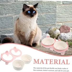 MERRYHAPY 1 Set Cat Ceramic Double Bowl Cat Feeding & Watering Supplies Household Cat Bowl Feeder Dishes Cat Food Dish Neck Dog Food Feeder Convenient Pet Bowl Plastic Dog Food Bowl to Feed