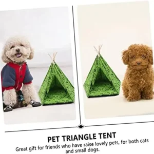 MERRYHAPY Pet Tent Cat Cushion Bed Pet House Bed Indoor Dog Tent Creative Cat House Outdoor Tent Pets Puppy Kennel for Small Dogs Portable Pet House Mattress Triangle Pine Wood