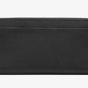 Michael Kors Jet Set Travel Continental Zip Around Leather Wallet Wristlet (Black Kent Nylon Recycled), Medium