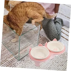 Mipcase 2 Sets Cat Ceramic Double Bowl Pet Bowl Dog Food Feeders Reusable Dog Bowl Cat Feeding & Watering Supplies Raised Dog Bowl Floor Cat Bowl Neck Plastic Cervical Spine Cat Food