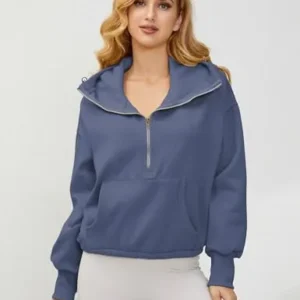 MISSACTIVER Womens Half Zip Long Sleeve Hoodie Vintage Loose Zip Up Drawstring Hooded Sweatshirt Pullover Tops with Pockets