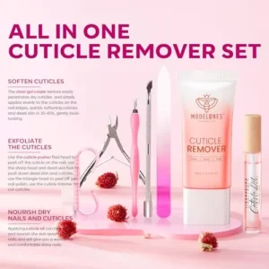 Modelones Cuticle Remover Kit – Cuticle Remover Cream & Cuticle Oil, Cuticle Care Kit w/Cuticle Trimmer Cuticle Pusher & Cuticle Nipper for DIY Nail Manicure, Removedor de Cuticula for Nail Care