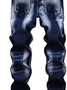 N//C Jeans Men Ripped Denim Pants Straight Slim Fit Regular Distressed Comfort Flex