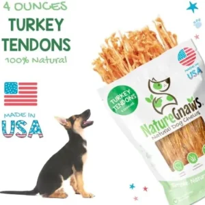 Nature Gnaws USA Turkey Tendons for Dogs – Premium Natural Chew Treats – Delicious Reward Snack for Small Medium & Large Dogs – Made in The USA 4 oz Bag