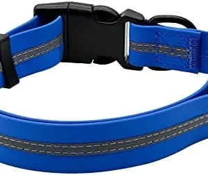 NIMBLE Dog Collar Waterproof Pet Collars Anti-Odor Durable Adjustable PVC & Polyester Soft with Reflective Cloth Stripe Basic Dog Collars S/M/L Sizes (Large (15.35”-24.8”inches), Blue)