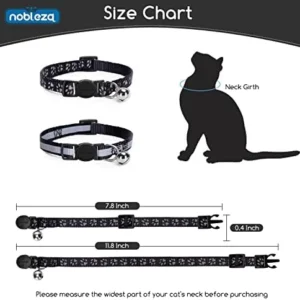 Nobleza Kitten Collar with Bell, 2 Pack Breakaway Cat Collars with Safe Quick Release Buckle, Paw Print & Strip Reflective Adjustable Soft Pet Collar for Small Medium Kitty Cats