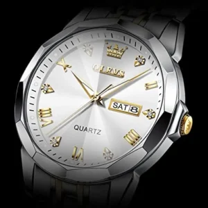 OLEVS Men Watches Stainless Steel Wrist Watch Quartz Analog Waterproof Luminous Date Diamond Wrist Watch Luxury Casual Watch for Men