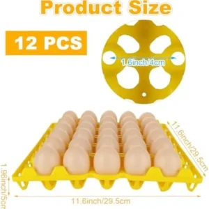 Oungy 12 PCS Plastic Egg Tray Egg Crates for Fresh Eggs 30-Egg Flats for Chicken Home Farmers Stackable Egg Cartons for Storing Sorting and Shipping Eggs, Yellow