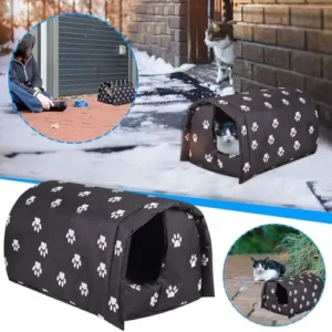 Outdoor Cat House Weatherproof Warm and Insulated Cat House Stray Cats Shelter Collapsible Warm Shelter Wild Animal Tent Bed for Winter Outdoor (Large, Black)