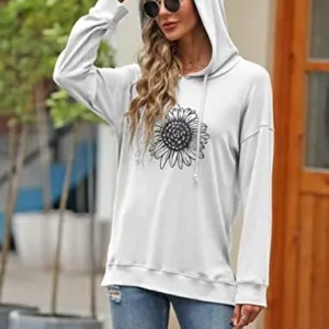 Ovanviso Women Sunflower Graphic Hoodies Long Sleeve Pullover Drawstring Sweatshirt Loose Fit Tunic Tops