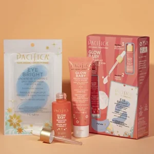 Pacifica Beauty | Glow Baby Vitamin C Trial + Value Kit | 3-Piece Skin Care Gift Set | Travel Friendly | Brightening Face Serum, Face Wash/Cleanser, Under Eye Patches | Glycolic Acid, AHA | Vegan