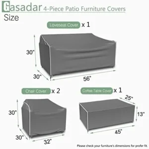 Patio Furniture Covers, Outdoor Furniture Cover Waterproof 4-Piece, Patio Furniture Set Covers, Heavy Duty Patio Covers, Ourdoor Sofa Cover, 2 Chair Covers, Coffee Table Cover Included -XL