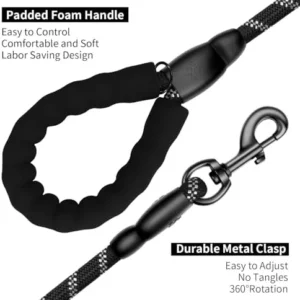 Perperqer Dog Leash Heavy Duty,4/5/6 FT Dog leashes for Medium Puppy Small Large Breed Dogs with Comfortable Handle, Reflective Rope Pet Leash for Night Walking with Poop Bag Holder,Black,1/2 inch