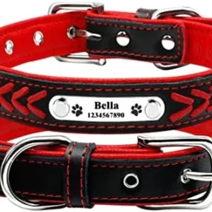 Personalized Dog Collars for Small Medium Large Dogs,Custom Dog Collar with Name Plate,Braided Leather Dog ID Collars, Option to Blue,Pink,Red,Purple,Yellow