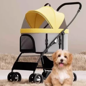 Pet Stroller Dog Stroller for Small Medium Dog Cat with Detachable Carrier Lightweight Foldable 4-Wheel Cat Stroller Trolley for Travel Shopping Walking,Yellow