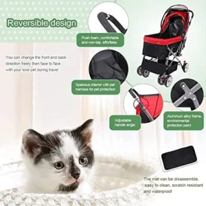 Pet Stroller Puppy Carrier with Telescopic Handle 4 Wheels Travel Stroller Dog Cat Pushchair Wheel Luggage Bag