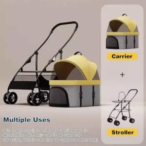 Pet Stroller Trolley for Medium Small Dogs Cats 3-in-1 Multifunction Dog Cat Jogger Stroller Folding Lightweight Travel Stroller with Detachable Carrier & Safety Tether,Yellow