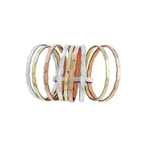 PHNX 3 Tone Hammered Statement Stackable chunky Band Rings For Women SIlver Copper Brass Ring Thin Band for Women (5.5)