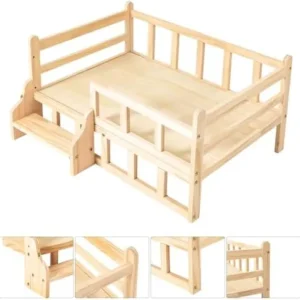 Pine Wood Pet Bed Solid Wood Dog Bed Frame Kennel Furniture Cat & Dog Bed Frame Comfortable Small Animal Bed for Pets Hold Up to 30.86 lbs (M) Easy to Clean & Assembly