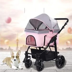 Pink Dog Strollers 4 Wheel pet Trolley cat Stroller Foldable for Small Medium Dog Carrier pet Pushchair pram Travel Transport pet