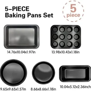 PINVNBY Baking Pans Set,Nonstick Bakeware Set with Baking Sheet, Muffin Pan, Round Cake Pan, Pizza Pan, Kitchen Oven Pan Baking Sheet Set, Complete Carbon Steel Bakeware Set (5 Pieces)