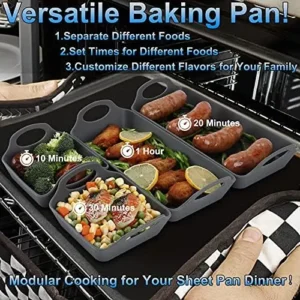 Pinzovemo Silicone Baking Sheet Pan Dividers,Sturdy Heatproof Handles Nonstick Tray,Cooking Reimagined,Reusable Bakeware Set for Meal Prep,Easy to Clean,Air Fryer,Oven Safe