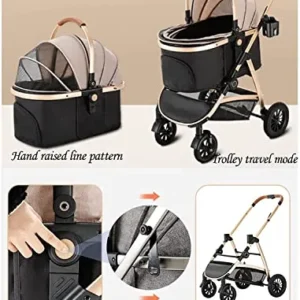 Premium Large Dog Stroller 3 in 1 Cat Carriers (Khaki)