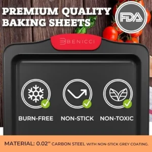 Premium Non-Stick Baking Sheets Set of 3 – Deluxe BPA Free, Easy to Clean Racks w/Silicone Handles – Bakeware Pans for Cooking Baking Roasting – Lets You Bake The Perfect Cookie or Pastry Every Time