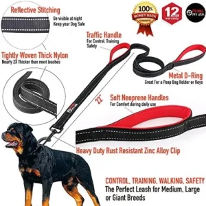 Primal Pet Gear Dog Leash 6ft Long,Traffic Padded Two Handle,Heavy Duty,Reflective Double Handles Lead for Control Safety Training,Leashes for Large Dogs or Medium Dogs,Dual Handles Leads(Black)