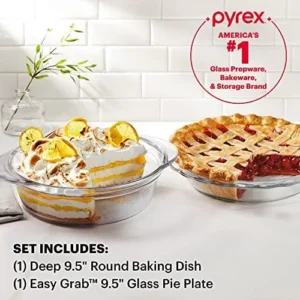 Pyrex Deep 2-Piece 9.5″ Glass Baking Dish Set, Glass Bakeware Set, Dishwasher, Microwave, Freezer and Pre-Heated Oven Safe, Deep & Easy Grab