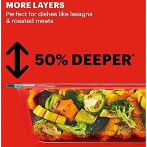 Pyrex Deep 5.2-Qt (9″x13″) 2-in-1 Glass Baking Dish with Glass Lid, Extra Large Rectangular Baking Pan For Casserole & Lasagna, Dishwasher, Freezer, Microwave and Pre-Heated Oven Safe