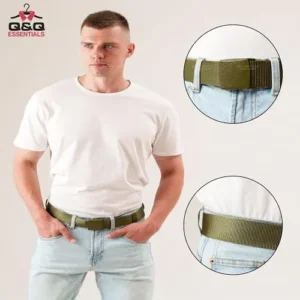 Q&Q ESSENTIALS Mens Plastic Buckle Belt. Ideal Nylon Hiking Belts for Men with Plastic Buckle, Black Green Khaki, Size 38-45.