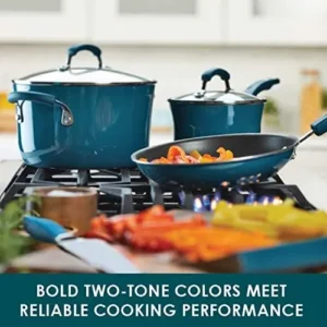 Rachael Ray Brights Nonstick Cookware Pots and Pans Set, 10 Piece, Marine Blue