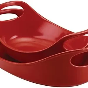 Rachael Ray Solid Glaze Ceramics Bakeware/Baking Pan Set – 2 Piece, Red