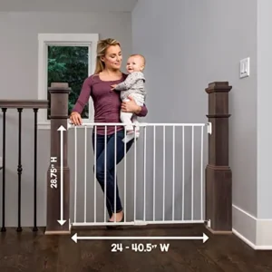 Regalo 2-in-1 Extra Wide Stairway and Hallway Walk ThroughBaby Safety Gate, Hardware Mounting, White 24″x40.5″x28.5″(Pack of 1)