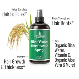 Rice Water Hair Growth Spray. Vegan with Vitamin B, C, Aloe Vera. Hair Thickening, Moisturizing, Strengthening Volumizer For Women, Men. Leave in Fermented Mist For Dry, Frizzy, Weak Hair. Unscented