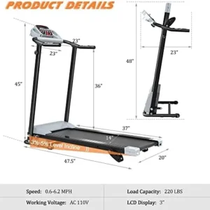 Sandinrayli Folding Electric Treadmill, Running Machine w/3 Manual Incline & 12 Preset Program, Home Workout Machine for Office Apartment Small Space