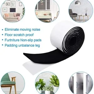 Shappy 2 Packs Felt Furniture Pads Heavy Duty Felt Strip Roll with Adhesive Backing Adhesive Felt Tape for Protecting Hardwood Floors Chair Wall Protector(120 x 2 x 0.12 Inch,Black)