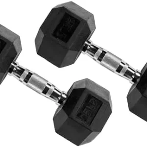 Signature Fitness Rubber Encased Hex Dumbbell with Rack