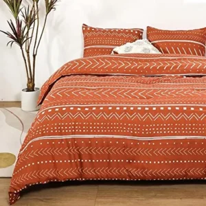 Smoofy Aztec Terracotta Comforters Queen Size, Art Pattern Burnt Orange Boho Aztec Bohemian Bedding Sets with Soft Microfiber Fill Bedding, 1 Comforter 2 Pillowcases